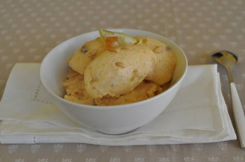 Sorbet aux coings caramélisés, vin de muscat et fruits confits