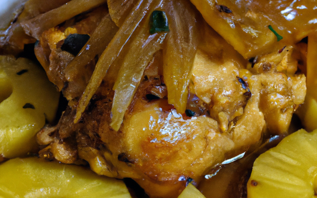 Chapon à l'ananas et oignon badigeonné de miel