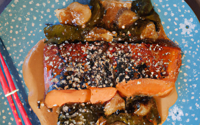 Saumon laqué sauce teriyaki et chou chinois sauté à la coriandre, au sésame et au gingembre frais