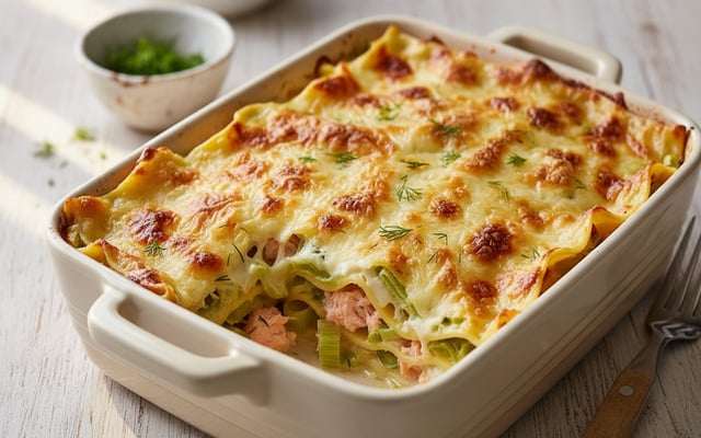 Lasagnes poireaux et saumon
