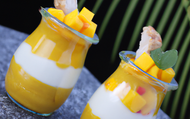 Verrine mangue coco et poulet au curry