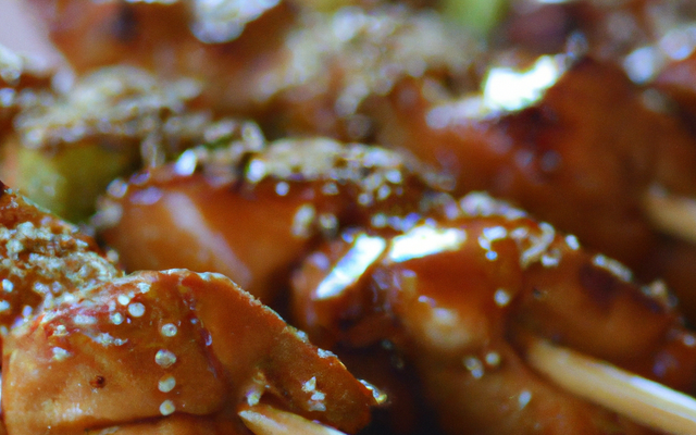 Brochette de poulet laqué au miel et au sésame