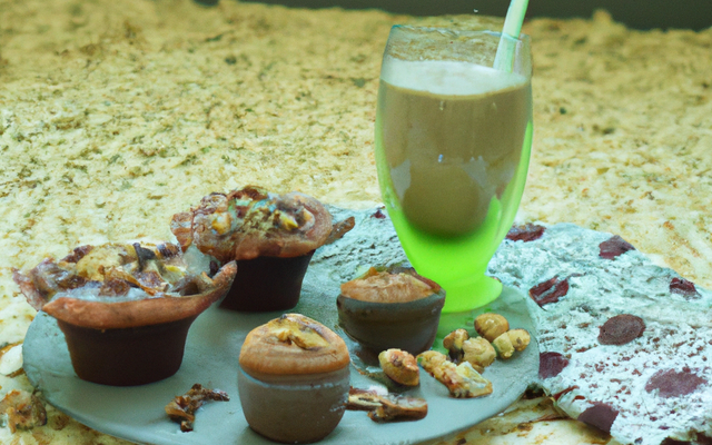 Muffins au chocolat et aux noix et milk-shake à la pistache