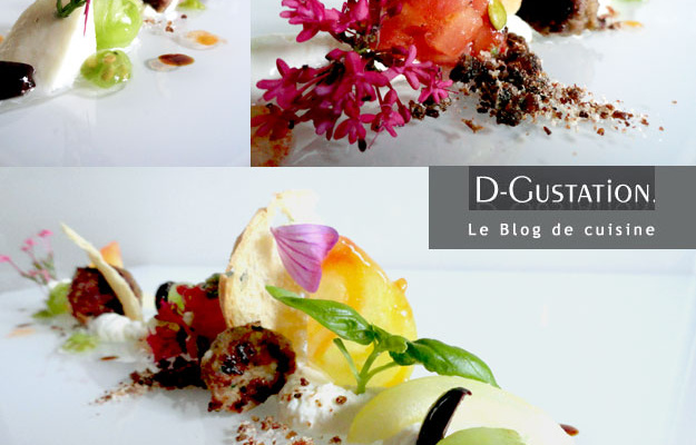 Variation autour de la tomate-mozzarella, kefta au cumin et chips de pain