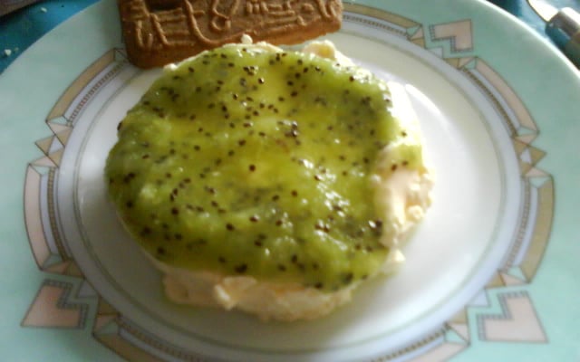 Panna cotta sous son lit de kiwi