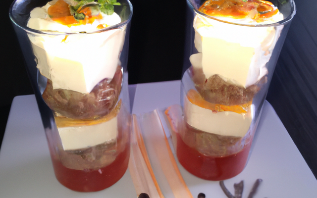 Verrine croustillante de boudin blanc et fromage de langres
