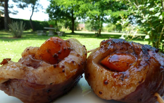 Brochettes de magret de canard aux abricots à griller