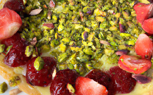 Tarte aux fraises, pistaches et citron confits