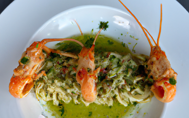 Langoustine rôtie au pistou et vermicelle savoyard