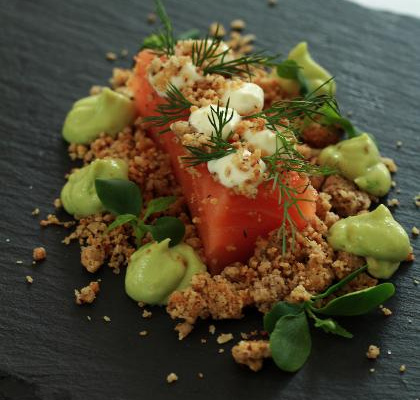 Cœur de saumon crumble de noisettes