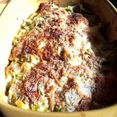 Lasagnes aux poireaux et au saumon fumé