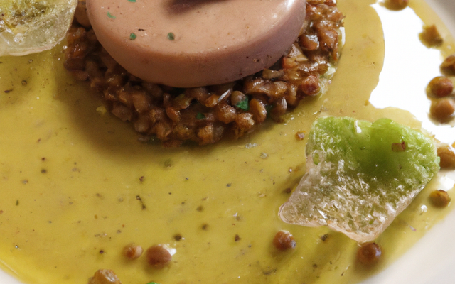 Cristal de foie gras aux lentilles vertes du Puy en Velay et à la Fourme d'Ambert