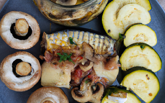 Poisson vapeur et sa Verrine de coquillettes et champignon et lit de courgettes