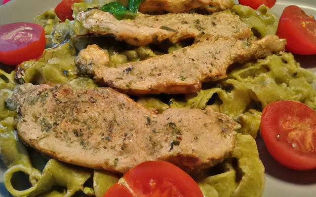 Escalopes de porc panées tagliatelle pesto et tomate fraiche
