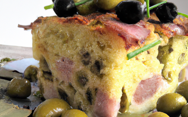 Cake lardons, fromage, olives vertes