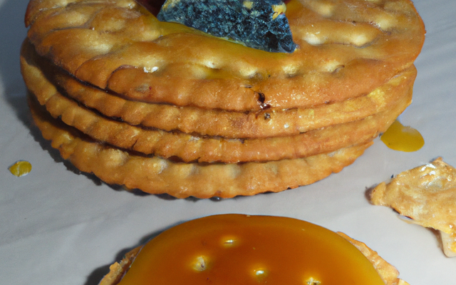 Bleu de Gex Haut-Jura au caramel de miel sur crackers au cumin