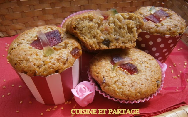Muffins fruits confits et compote de pommes sans œufs ni lait