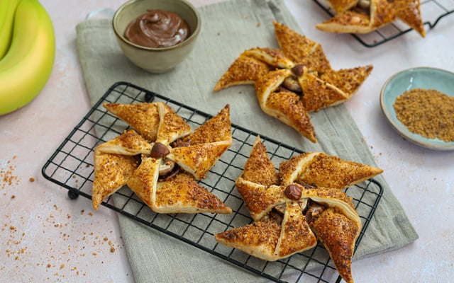 Hélices banane, pralin et pâte à tartiner