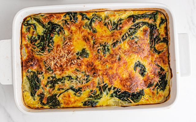 Gratin au blanc et vert de blette au jambon