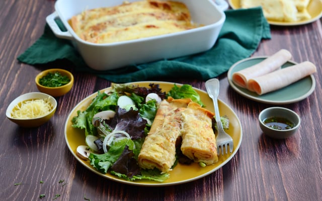 Crêpes à la béchamel et délice de poulet