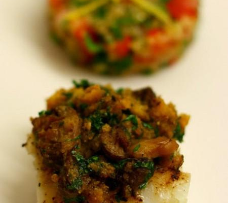 Cabillaud en croûte de champignons aux marrons