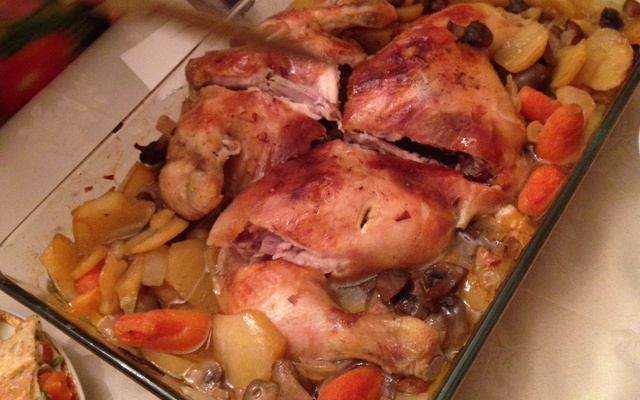 Chapon rôti au four