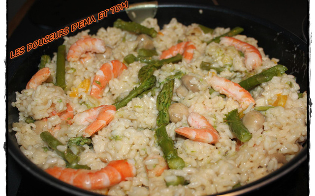 Risotto aux gambas et aux asperges vertes