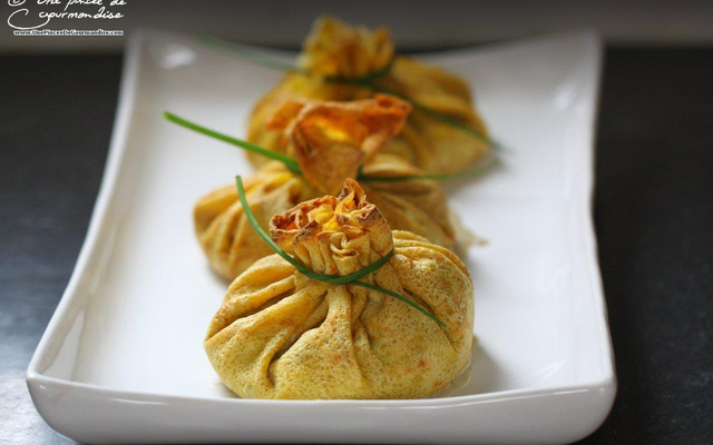 Aumônières au poulet, champignon et Fourme d'Ambert