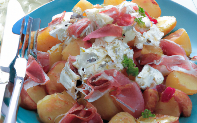 Salade au chèvre chaud, jambon et pommes de terre