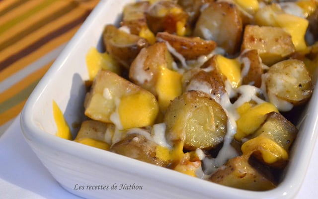Pommes de terre grenailles rôties à la mozzarella et cheddar