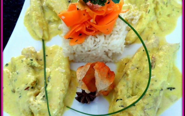 Queue de lotte safranée sauce moutarde