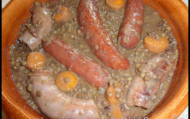 Lentilles vertes aux trois saucisses