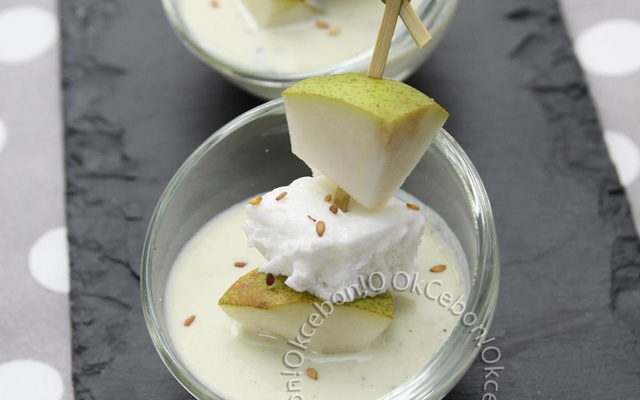 Œufs à la neige poire Roquefort papillon