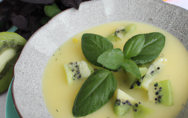 Soupe fraîche de melon et kiwi, parfum de basilic