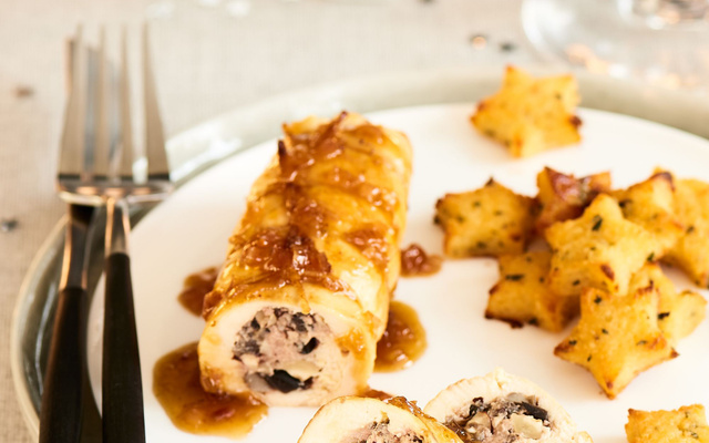 Filets de poulet fermier farcies aux champignons et foie gras
