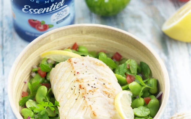 Taboulé de jeunes fèves et cabillaud