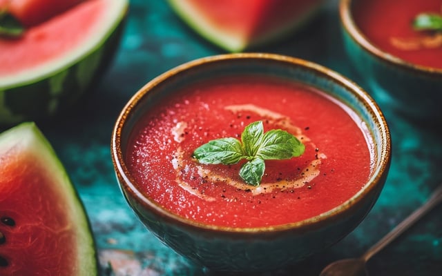 Soupe glacée à la pastèque et au melon