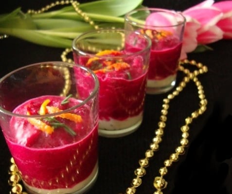Verrines de mousse de betterave parfum clémentine