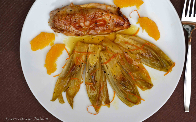 Chicons braisés et caramélisés à l'orange et au miel