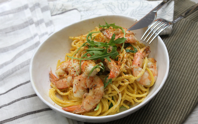 Spaghettis gambas-cumin