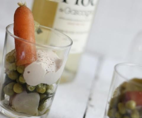 Jardinière de printemps et chantilly de foie gras