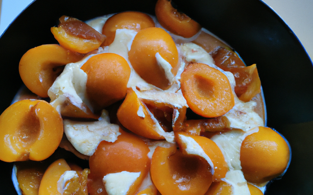 Wok d'abricots à l'amaretto caramel  et créme fraîche