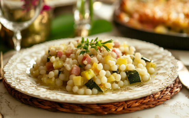 Gratin de perles à la courgette et au jambon