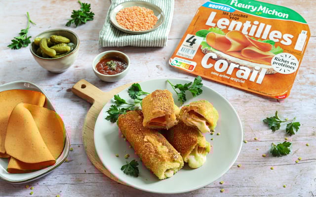 Croque-monsieur revisités en roulés au fromage et aux tranches végé