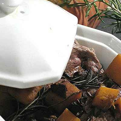 Côte de veau aux champignons, potiron et romarin