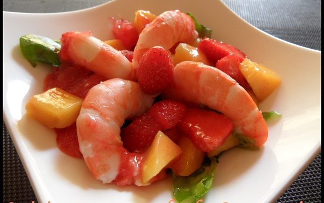 Salade de crevettes au vinaigre de framboises