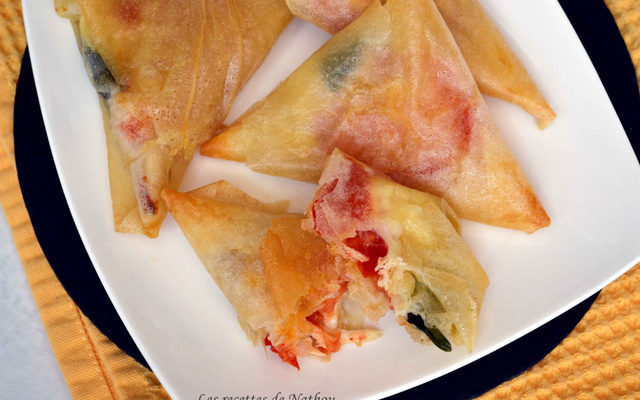 Samoussas au poulet, tomate et mozzarella