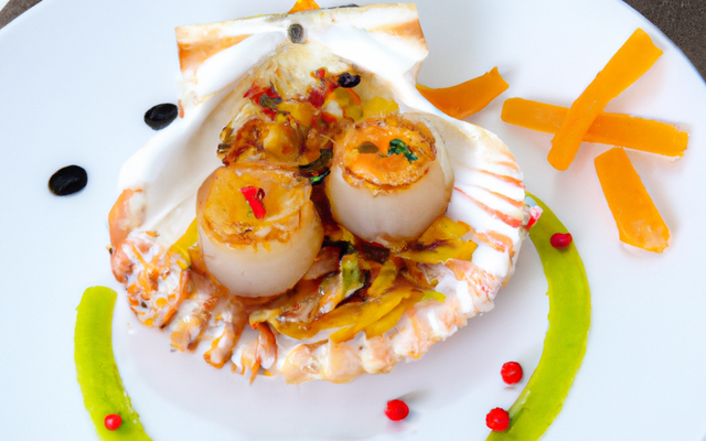 Noix de St Jacques sur lamelles de poivrons confits