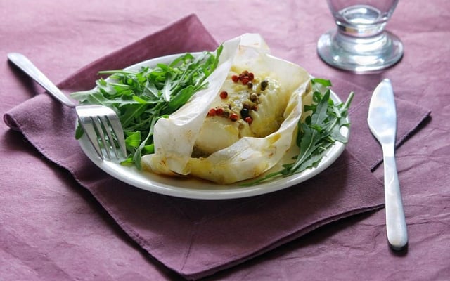 Papillotes de cabillaud aux endives, mayonnaise et 5 baies