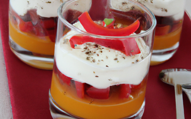 Verrines poivrons, mascarpone et piment d 'espelette